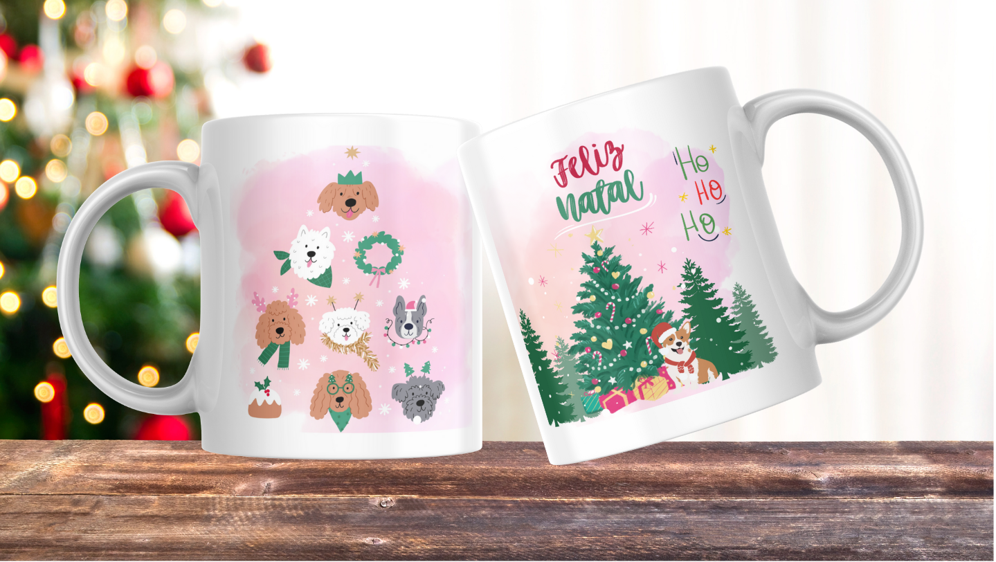 Caneca Festiva Feliz Natal con Design animal