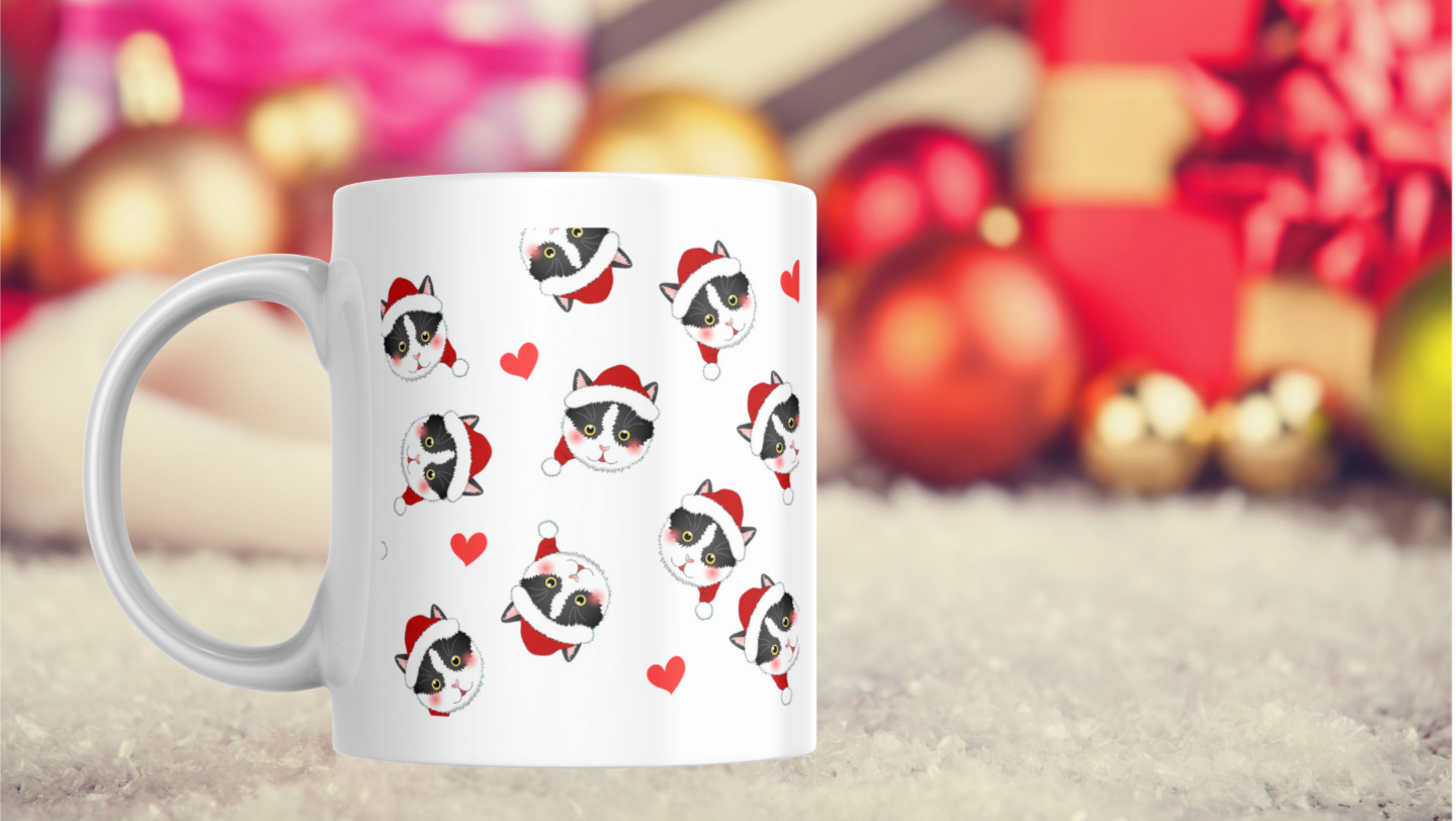 Christmas Cat Mug- Festive with santa hat