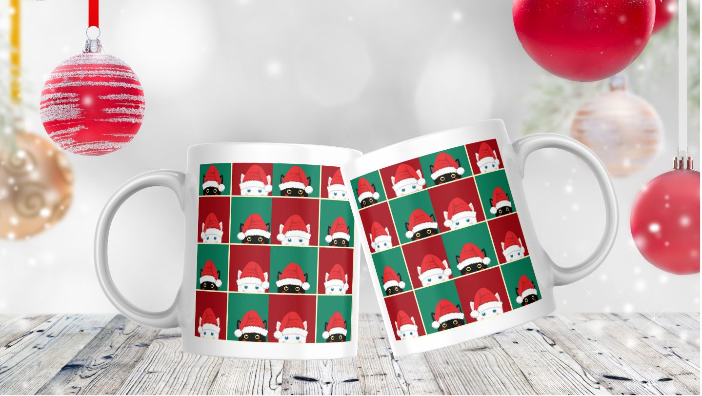 Festive Feline Fun Mug, Christmas collection mug