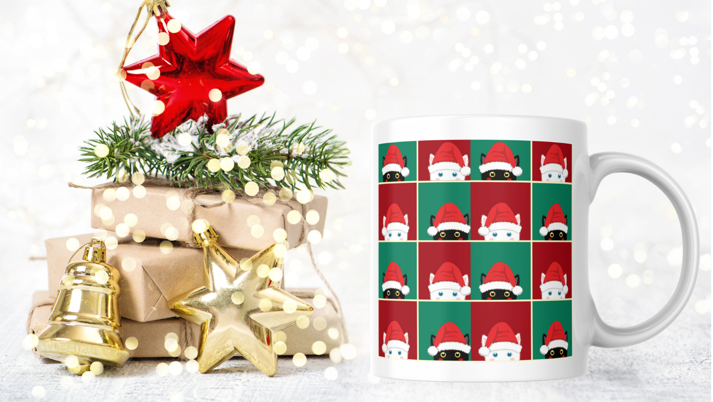 Festive Feline Fun Mug, Christmas collection mug