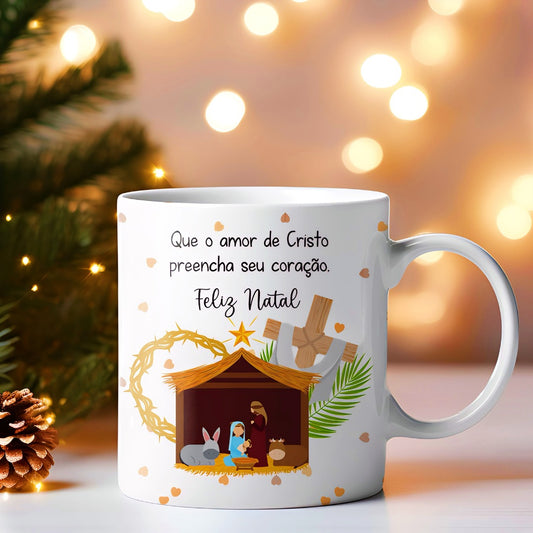 Caneca "Feliz Natal, Jesus na manjedoura"