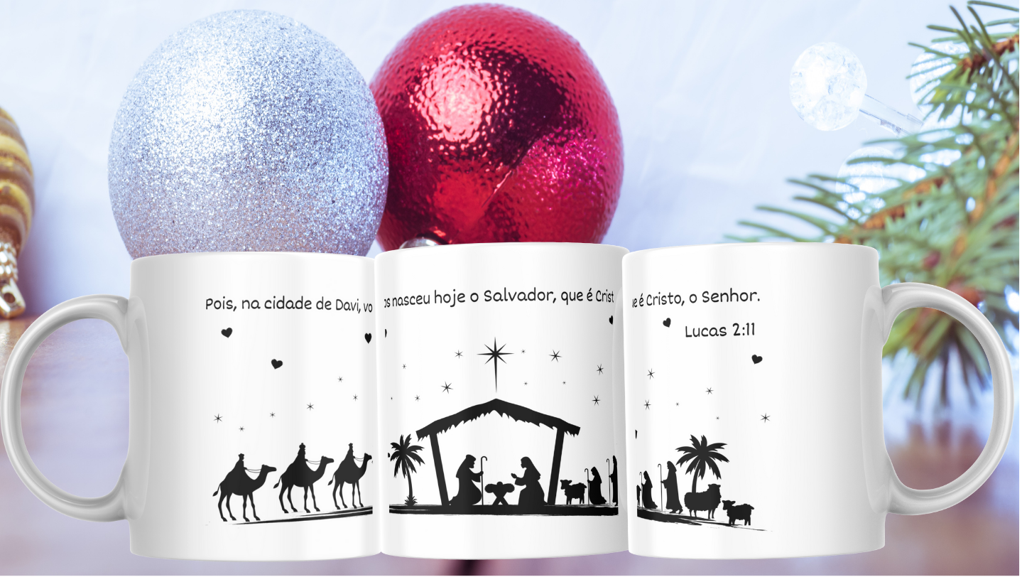 Caneca Jesus na manjedoura 11oz 325ml, Lucas 2:11