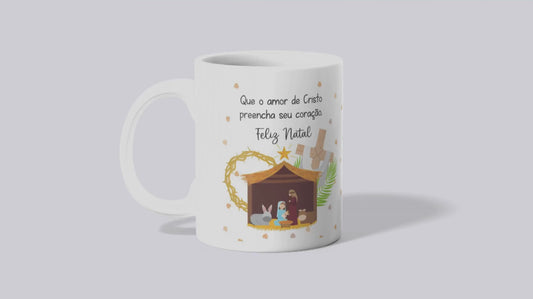 Caneca "Feliz Natal, Jesus na manjedoura"